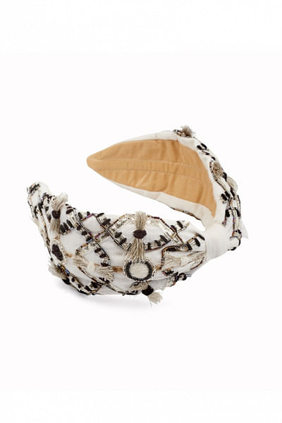 White geometric embroidered headband