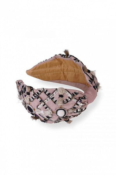 Pink geometric embroidered headband