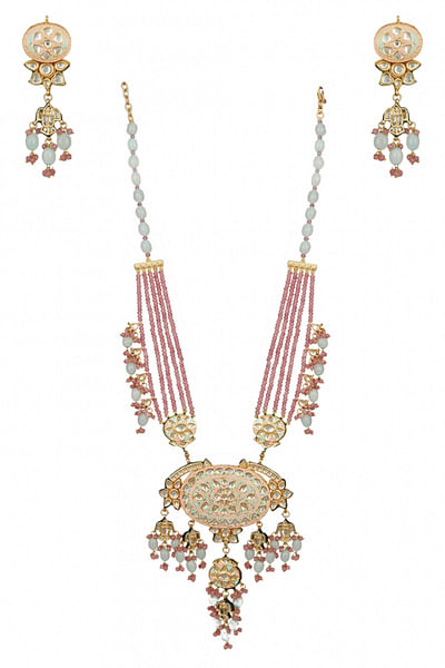 Kundan and meenakari stone beads necklace set