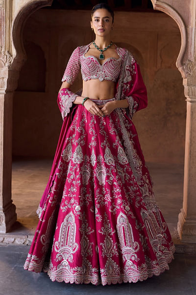 Pink zardozi embroidered lehenga set