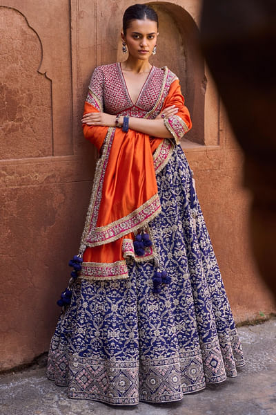 Purple floral zardozi embroidered lehenga set
