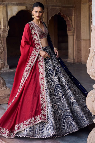 Purple geometric zardozi embroidered lehenga set