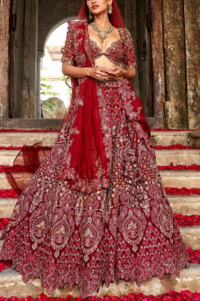 Maroon embroidered bridal lehenga set