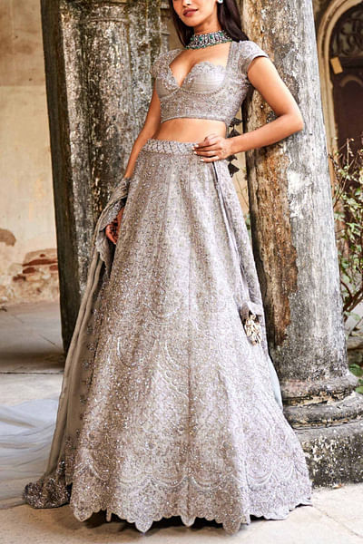 Grey embroidered lehenga set