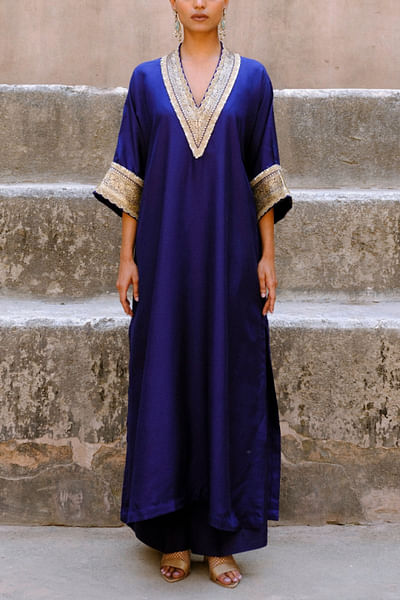 Purple zardozi embroidered kaftan