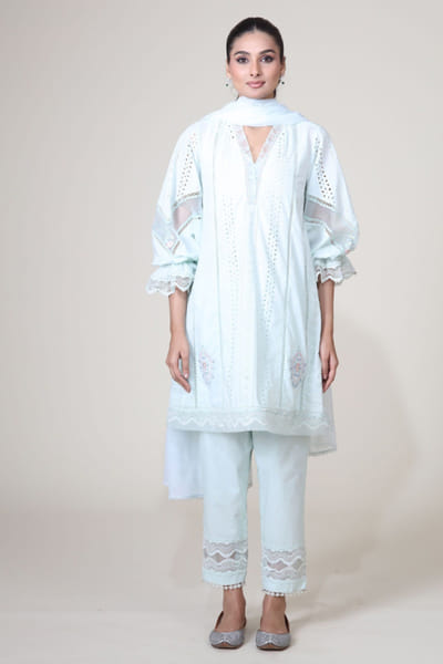 Mint embroidered kurta set