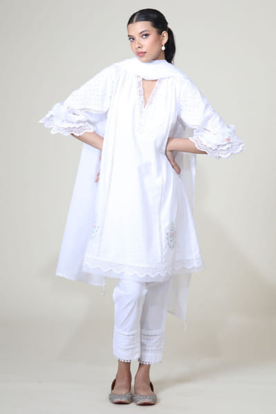 White embroidered kurta set