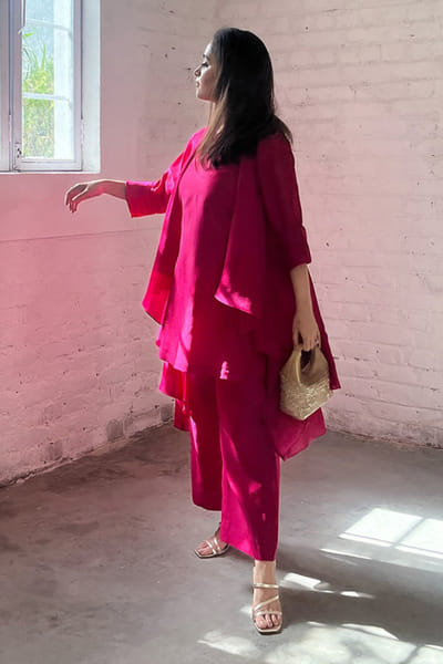 Vaaya Pink silk chanderi jacket co-ord set VAAYMAY26D243771