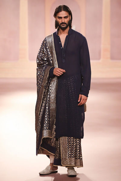Purple plain kurta set