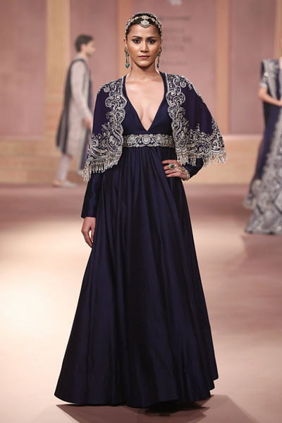 Purple cutdana embroidered anarkali set