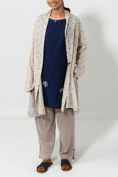 Block printed robe and tunic set