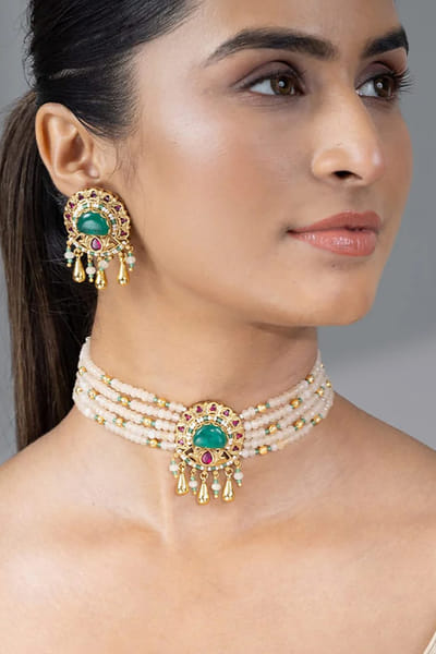 Joules by Radhika Multicolour stone and bead pendant choker set JOULAUG26D252656