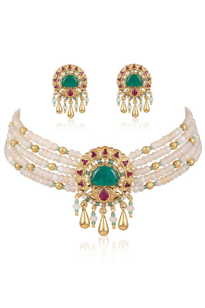 Joules by Radhika Multicolour stone and bead pendant choker set JOULAUG26D252656