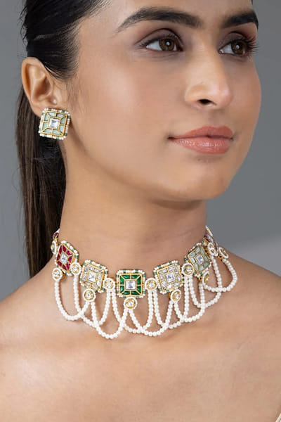Joules by Radhika Multicoloured stone and pearl choker set JOULAUG26D252652
