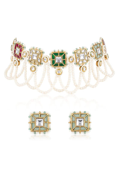 Joules by Radhika Multicoloured stone and pearl choker set JOULAUG26D252652