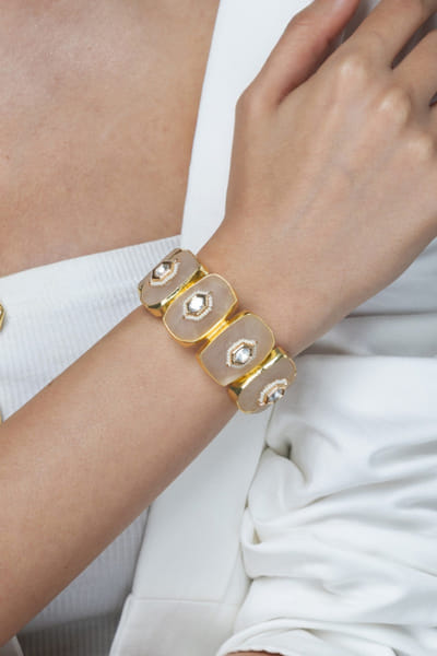 Pink and gold stone embellished bracelet