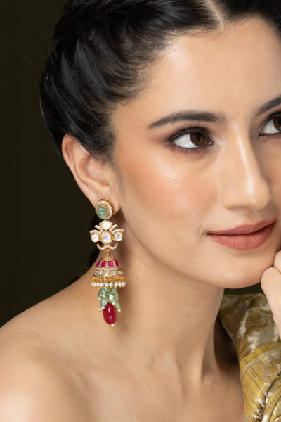 Multicolour stone embellished jhumka earrings