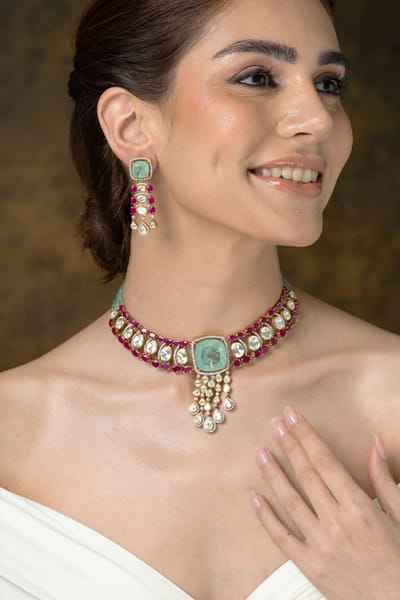 Joules by Radhika Multicolour gemstone embellished choker set JOULAUG26D151516