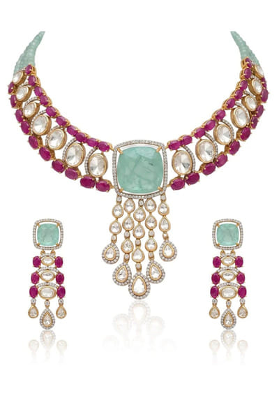 Joules by Radhika Multicolour gemstone embellished choker set JOULAUG26D151516