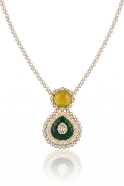 Joules by Radhika Yellow-green stone and pearl pendant necklace JOULAUG26D151511