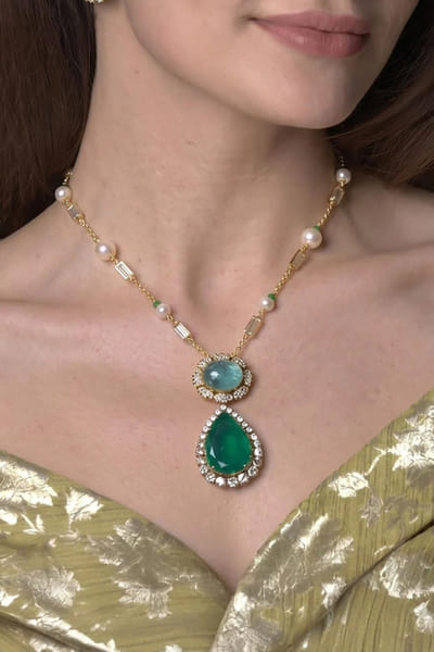 Joules by Radhika Green stone floral-teardrop pendant necklace JOULAUG26D151532