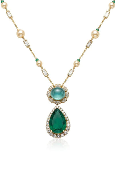 Joules by Radhika Green stone floral-teardrop pendant necklace JOULAUG26D151532