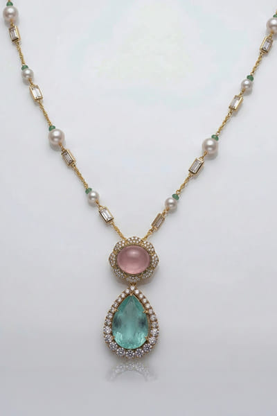 Joules by Radhika Green-pink gemstone pendant chain necklace JOULAUG26D151510
