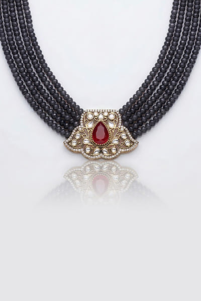 Joules by Radhika Blue bead layered pendant necklace JOULAUG26D151519