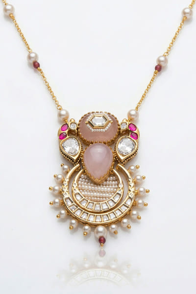 Joules by Radhika Pink-white stone and bead pendant necklace set JOULAUG26D151525