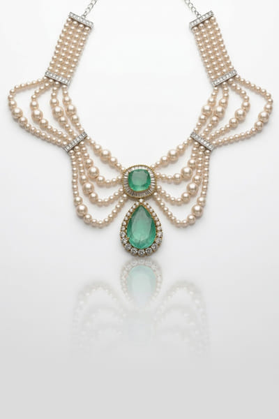 Joules by Radhika Green and white stone pendant necklace set JOULAUG26D151530