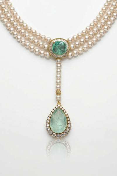 Joules by Radhika Green-ivory gemstone and pearl necklace set JOULAUG26D151514