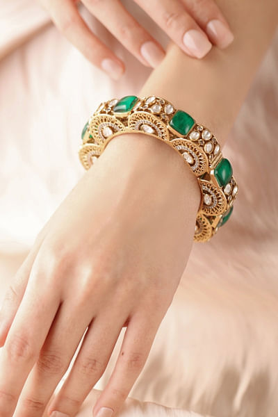 Green and white stone bangle