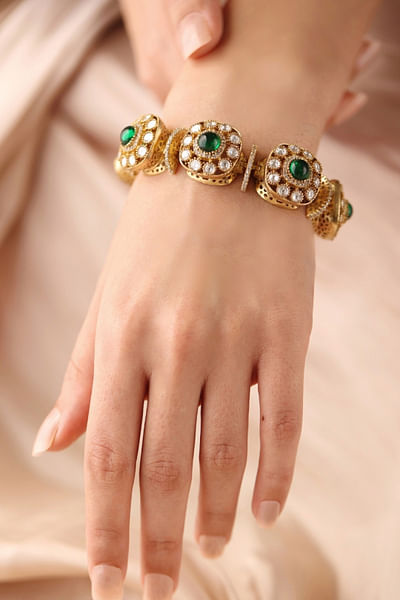 Gold gemstone embellished kada
