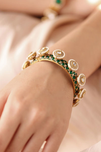 Green and white stone embellished bangle