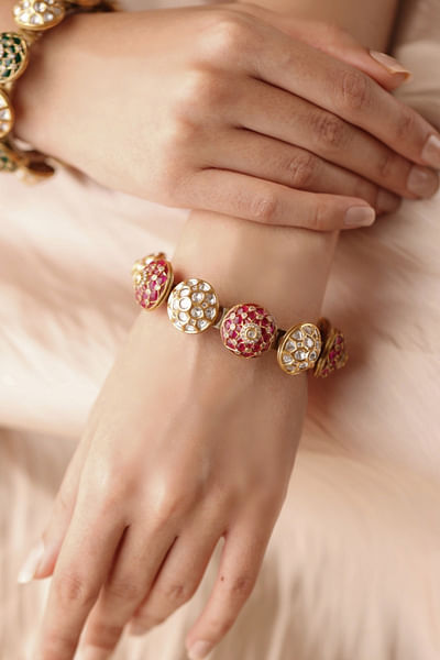 Red and white stone embellished bangle