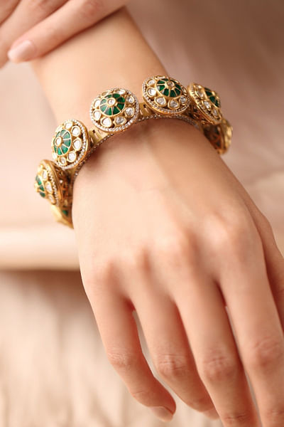 White and green stone embellished bangle