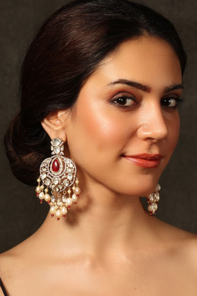 Red and white stone embellished earrings