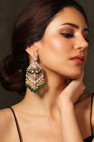 Multicolour polki encrusted earrings