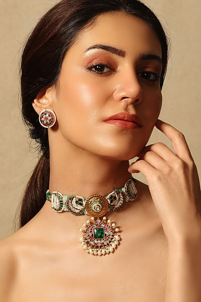Multicolour gemstone choker set