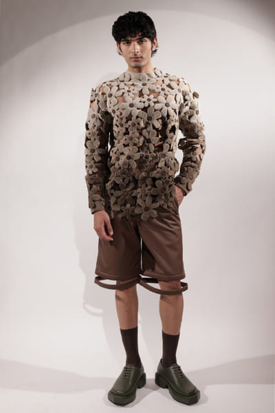 Jubinav Chadha Beige 3D quilted ombre sweatshirt JUBIJUN26D147115