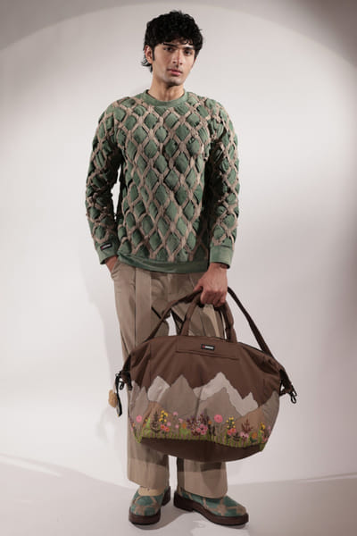 Jubinav Chadha Jade green woven suede sweatshirt JUBIJUN26D147116