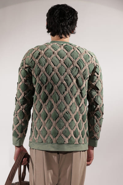 Jubinav Chadha Jade green woven suede sweatshirt JUBIJUN26D147116