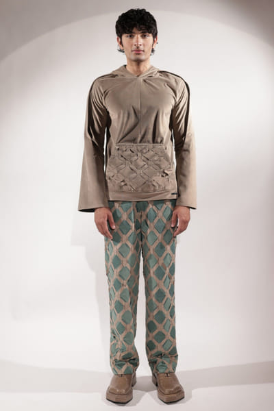 Jubinav Chadha Beige woven suede hoodie JUBIJUN26D147117