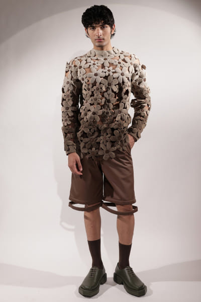 Jubinav Chadha Brown leatherette shorts JUBIJUN26D147120