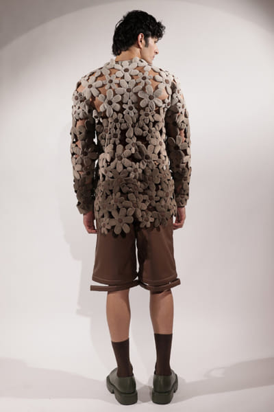 Jubinav Chadha Brown leatherette shorts JUBIJUN26D147120
