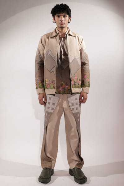 Jubinav Chadha Beige embroidered jacket JUBIJUN26D147123