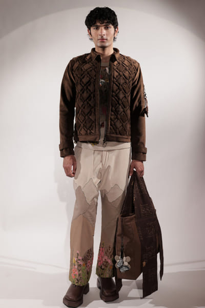 Jubinav Chadha Brown woven suede jacket JUBIJUN26D147125