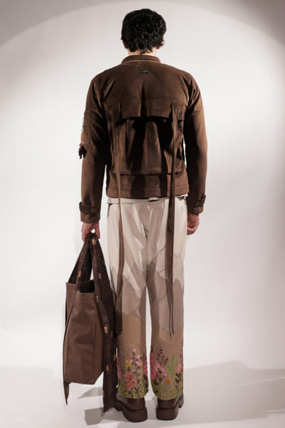 Jubinav Chadha Brown woven suede jacket JUBIJUN26D147125