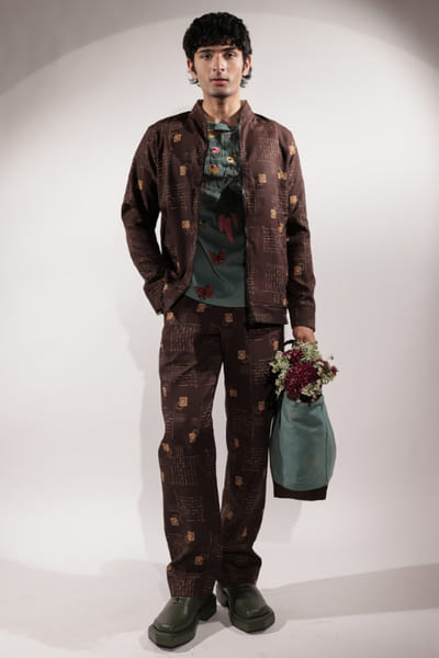 Jubinav Chadha Brown printed reversible jacket JUBIJUN26D147127