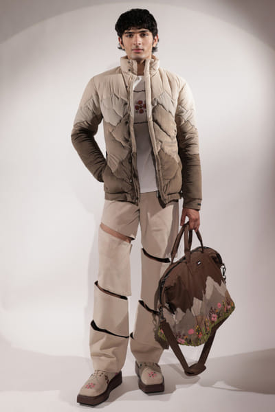 Jubinav Chadha Beige quilted puffer jacket JUBIJUN26D147128